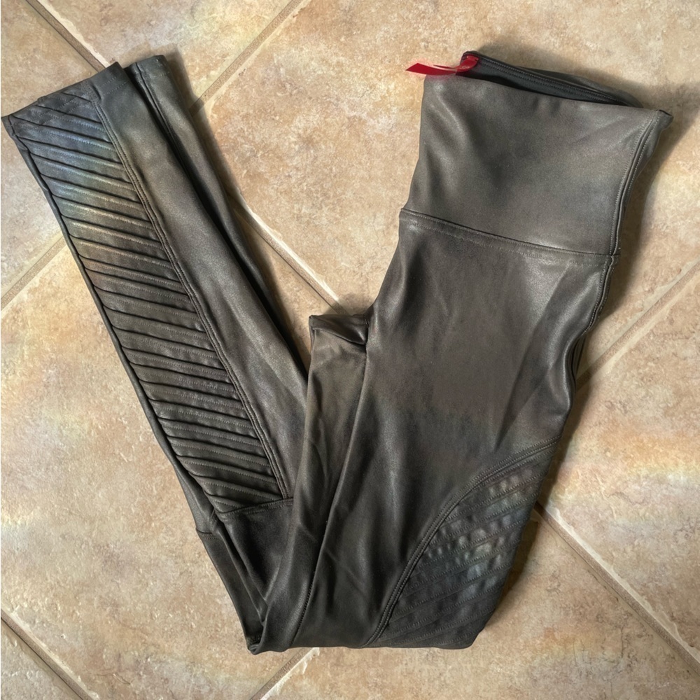 Spanx Faux Leather Moto Legging - Green/Gray Colour - Picture 3 of 8